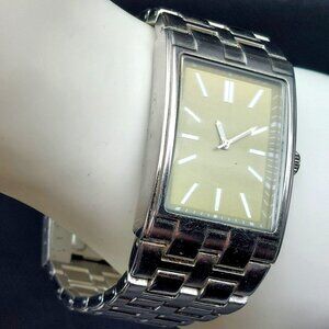 Merona Mens Rectangular Silver-Tone Watch With Stainless Steel Back